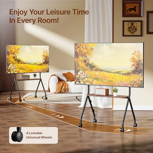 ECOTINY Rolling Easel TV Stand for 49-80" TVs, 110 lbs, Black (Black) – Mobile TV Cart