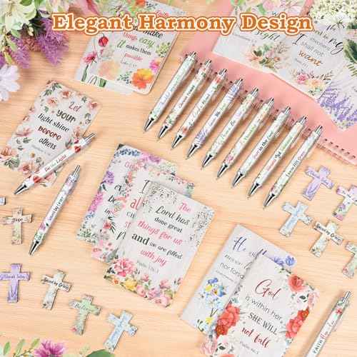 36 Pcs Christian Bulk Gifts for Women Include 12 Mini Bible Verse Notepads, 12 Scripture Ballpoint Pens & 12 Magnetic Cross Bookmarks, Cute Religious Notebooks Gifts Prizes Party Favors, 3.5"x5.5"
