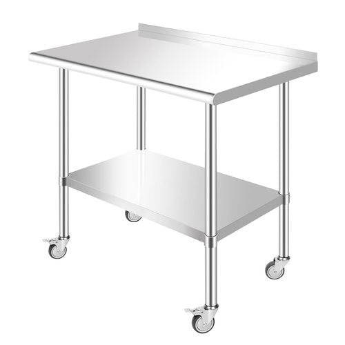 ERfairdeal 36 x 24 Inch Stainless Steel Table w/Backsplash, Commercial Work Table Prep Workstation with Galvanized Legs, Adjustable Undershelf and Wheels for Home Kitchen Restaurant Outdoor