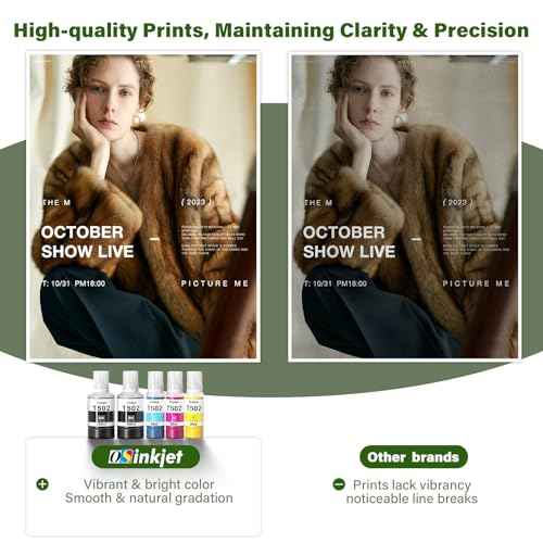 502 Ink Refill Bottles for Eco Tank ET-3760 ET-2850 ET-4760 ET-4850 ET-3850 ET-15000 ET-4750 ET-2750 ET-2760 ET-3700 Printer, 502 T502 Ink Refill Bottles Combo Pack(2BK C M Y)