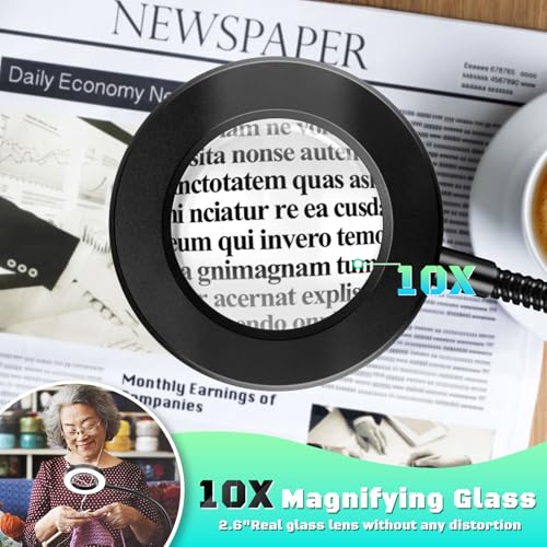 Black 10X Magnifying Glass with Light, Stand & Hands-Free Clip - NZQXJXZ