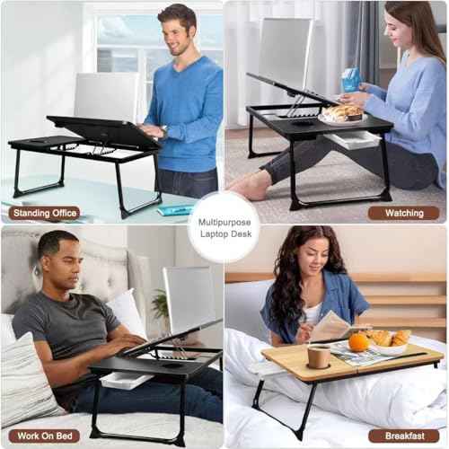 Adjustable Laptop Desk for Bed,Bed Table for Laptop,Laptop Stand for Bed,Lap Desk for Laptop,Foldable Bed Desk for Laptop and Writing,Portable Bed Tray Table with Cup Holder,Laptop Bed Tray Table