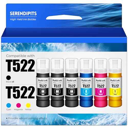 522 Ink Refill Bottles ET-4800 ET-2800 ET-2803 ET-2400 Replacement for 522 Ink Refill Bottles 6 Pack Fit for 522 Ink for ET 2800 ET-2720 ET-2840 ET4800 ET2400 ET-4700 ET-4810 ET2800 2803 2800 Printer