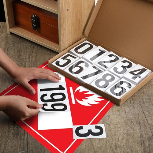 500 Pcs 3.5"H Placard Vinyl Numbering Kit Permanent Self Adhesive White-Back Vinyl with Black Numbers Stickers Waterproof Numbers, 50 Decals of Numbers 0-9, for Trailer Numbers Equipment Seats