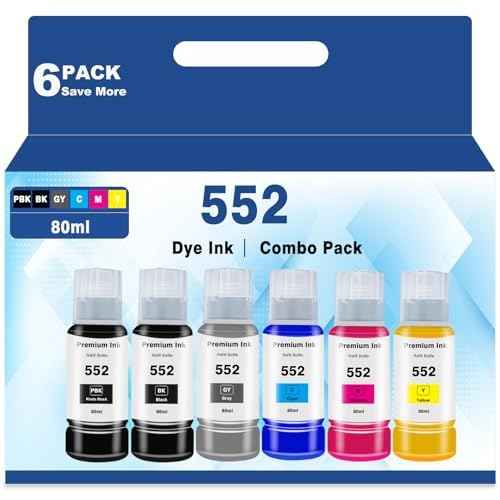 552 Ink Refill Bottle Replacement for T552 Dye Ink for ET-8550 ET-8500 ET8550 ET8500 8550 8500 Printer (Black,Photo Black,Cyan, Magenta,Yellow, Gray)