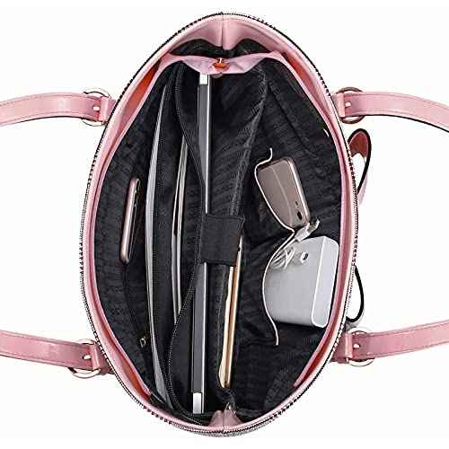 MOSISO Laptop Bag for Women Compatible with MacBook, 17-17.3 inch Notebook and Chromebook, PU Leather Large Capacity Travel Briefcase with Bowknot Grid MO-GID001GYPK