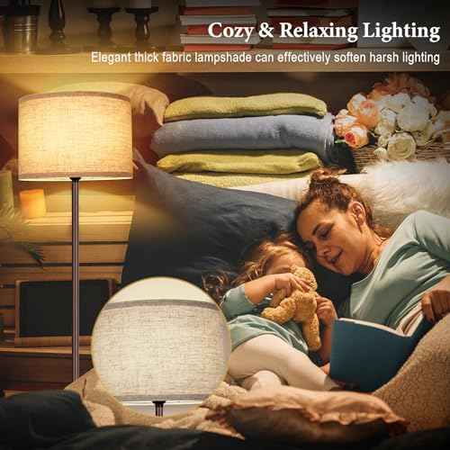 65¡®¡¯ Simple Design Floor Lamp with 3CCT 9W LED Bulb, Modern Industrial Standing Lamp for Living Room with Foot Switch, Tall Lamp with Drum Shade, Stand Up Floor Light for Study Bedroom Office, Brown
