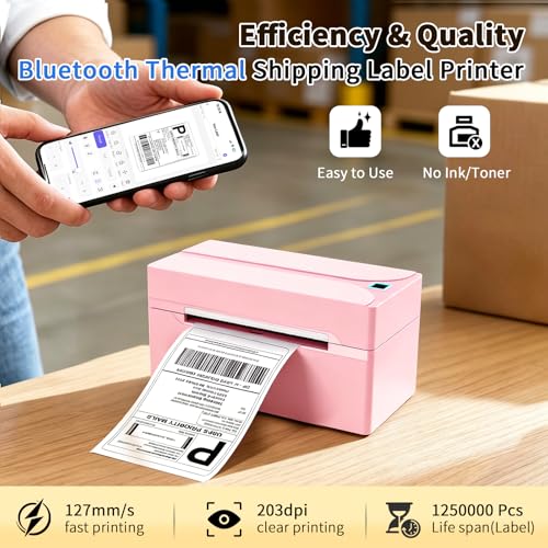 Pink Bluetooth Thermal Label Printer 4x6 Shipping Labels for Shopify & More