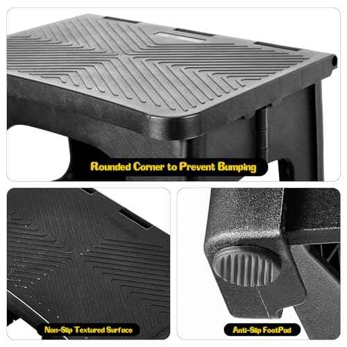 2-Step Stool Foldable, Plastic Steps Stool Folding Step Ladder Two Stepstools Collapsible Step Stools for Adults for Kitchen Home Bathroom RV, Pool Ladder Above Ground-Black