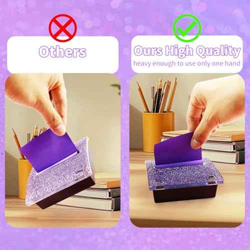 Rhinestone Self Sticky Note Holder Post it Note Dispenser Pop-Up Sticky Notes Dispenser 3 x 3 inch Post it Dispenser for Office Desk Accessories(Purple)