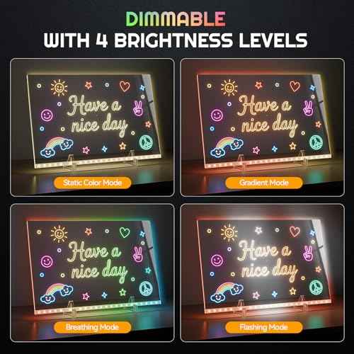 Glow Led Note Board for Kids, 13"x10" Acrylic Drawing Board with 7 Color Modes, Birthday Thanksgiving Christmas Gifts for 5-12 Year Old Girls Holiday Trend Gift, Includes Invisible Stand, Hanging Kit