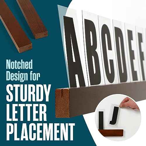 Houseables Letter Ledge for Wall, Changeable Message Board Shelves, 136 Letters/Numbers, 2 Ledges, Dark Walnut Wood, 34¡±W, Customizable Word Display Sign, Floating Announcement Letterboard Shelf