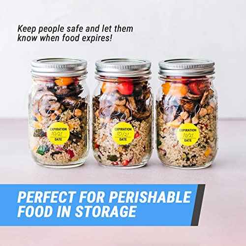 1200 Expiration Labels, 4 Rolls - 1.5 Inch Round Yellow Stickers for Food Containers and Storage - Small Writable Date Labels