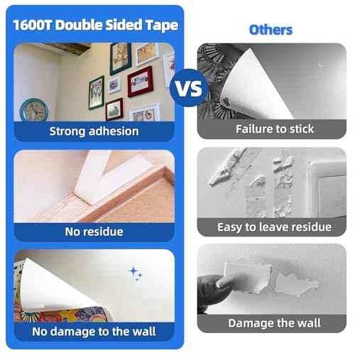 Double Sided Tape 1"¡¿16.5Ft, Mounting Tape Heavy Duty No Residue, Removeable PE Foam Tape Strips, Extra Strong Adhesive Tape Waterproof for Walls Home Office Decor Crafts Paint Picture Poster