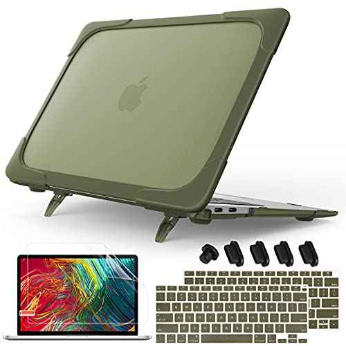 Mektron Heavy Duty Casefor MacBook Air 13 inch 2020 2019 2018 Release Model A2337 M1 A2179 A1932, Shockproof Durable Protective Hard Shell with Fold Kickstand£¬Avocado Green