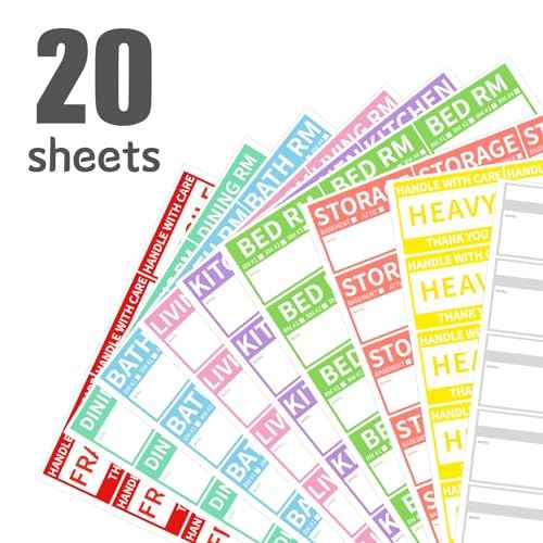 300 Count 2¡± x 3¡¯¡¯ Removable Home Moving Box Packing Labels for 1/2/3/4 Bedroom Rooms, 9 Designs Waterproof Color-Coded Moving Stickers Including Fragile ¡¢Heavy and Blank Labels