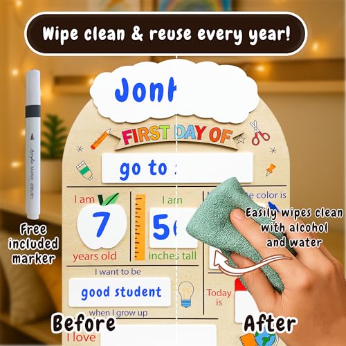 First & Last Day of School Sign for Kids | Reusable Back to School Board with Writable Name Plate & Interchangeable Labels