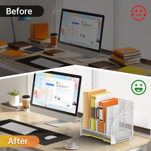 Docnest White Mesh Desk File Organizer with 4 Vertical Compartments - Model White-4 Compartments