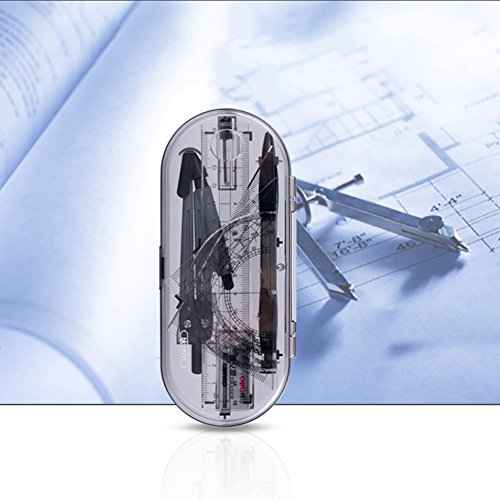 Math Geometry Kit Set 8 Pieces Student Supplies with Shatterproof Storage Box & Reusable Pouch,Includes Rulers,Protractor,Compass,Pencil,Eraser.for Students and Engineering Drawings