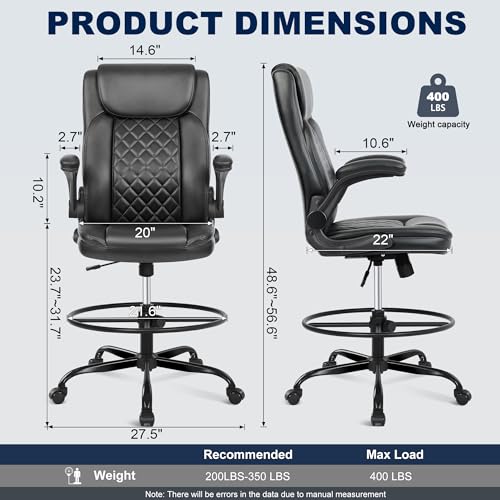 Misolant Black Drafting Chair with Footrest Ring for Standing Desks, Adjustable Height Ergonomic Office Stool