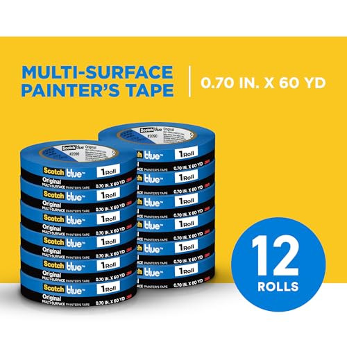 ScotchBlue Original Multi-Surface Painter's Tape 2090, 0.75 Inches x 60 Yards per Roll, 12 Rolls, Blue, 14-Day Clean Removal, UV Resistant, for Indoor and Outdoor Use
