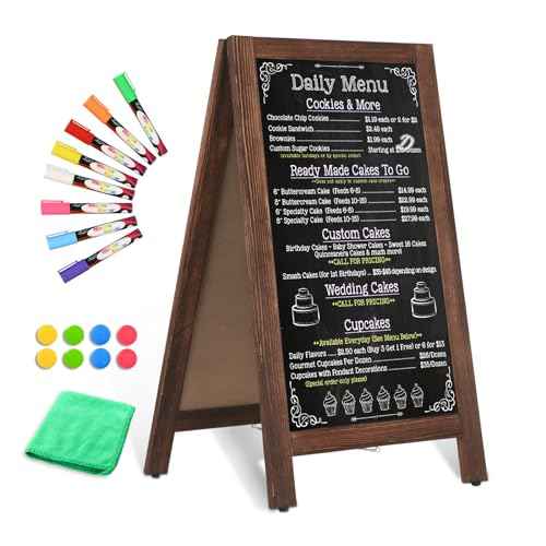 Wooden A-Frame Sign, Magnetic 40" x 20" Brown Chalk Board Sign Board, Double-Sided Sandwich Board Signs Outdoor, Chalkboard Easel, Menu Board for Restaurant, Business or Wedding