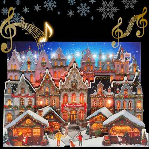 Christmas Cards, Musical Pop Up Cards with Music and Light, Pop up Musical Greeting Card for Christmas Holiday New Year