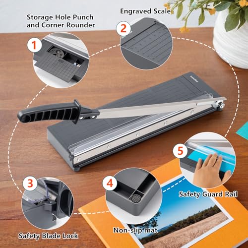 Aomether 12-Inch Standard Guillotine Paper Cutter with Safety Guard & Blade Lock, Heavy Duty Trimmer for Cardstock, Photos, Vinyl, Labels, and Scrapbooking — Portable, Accurate, 8 Sheets Capacity
