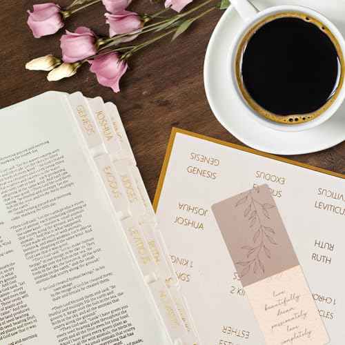 ZIEYOMI- Laminated Bible Tabs for Women and Men, Bible Study Journaling Supplies, Large Print Bible Book Index Tabs for Study Bible, Gold Foil Embossed Lettering Bible Stickers Dividers Tabs - Boho