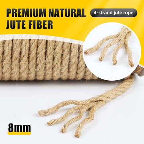 Radix Rope 8MM x 50FT Natural Jute Twine Heavy Duty for Crafts & Pet Scratching Posts