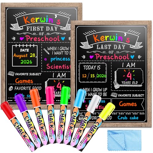 EAONE Grey 12x16in Back to School Chalkboard Sign with Wooden Frame, Double-Side, with Markers & Wipe Cloth