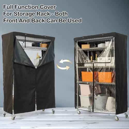 YLOVAN Storage Shelf Cover Wire Rack Shelving Dust Protective, Fits Racks 48" L x 19'' D x 72'' H Black with One Side See Through Panel (Cover only)