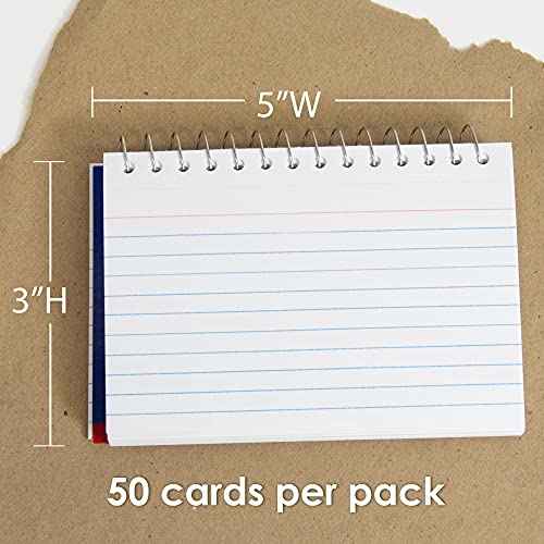 BAZIC Products Ruled Index Cards Book 3" X 5" 1800 Count, Spiral Bound Memo, White Flashcards, Ruled Lined Card for Learning Memory Reminder (50/Pack), 36-Packs