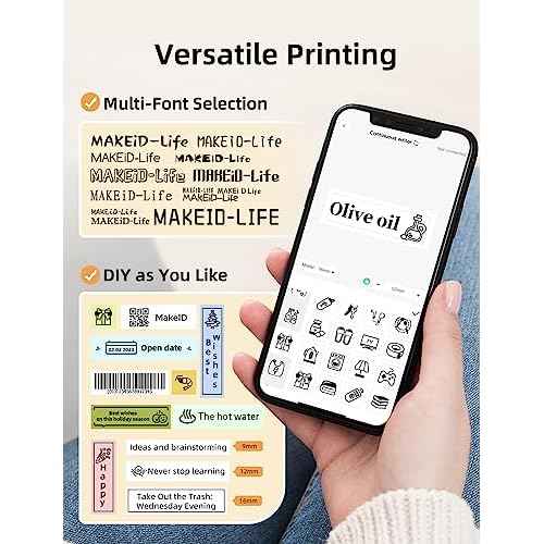 Makeid Label Maker Bundle Includes 3 Label Tapes, Compatible with 9~16mm Waterproof Tape, Portable Rechargeable Label Printer Multiple Templates Available Labeler for Office Home Kitchen Organization