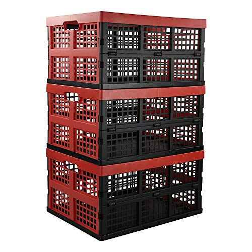Obstnny 34 Quart Collapsible Storage Bins, Stackable Milk Crate, 3 Packs