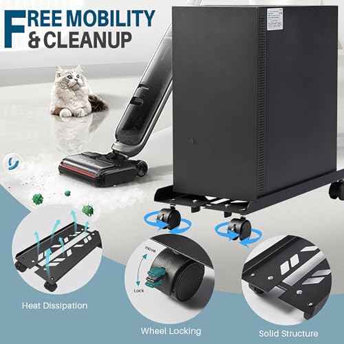 Adjustable Large Computer Tower Stand 7.9 to 10.2 inch Wide, Mobile PC Stand for Most Desktop Towers, Steel CPU Stand with Locking Caster Wheels, Gaming PC Holder,PC Cart