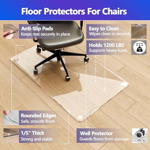 Office Chair Mat for Carpet, 29¡±x47¡±x1/5¡± Rectangle Office Chair Mat for Hardwood Floor Crystal Clear Heavy Duty Desk Floor Protector for Carpet Hard Wood