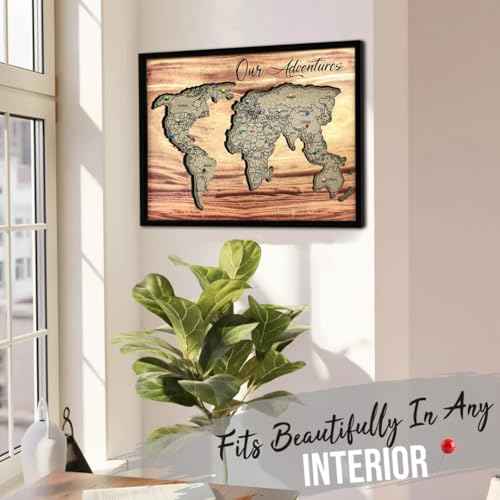 flinelife Cork Board World Travel Map with Pins,16x12, Large Size, World Map Pin Board, Perfect for Couples and Families Gift