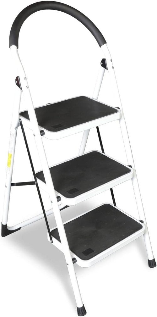 BIG RED 3 Step Ladder: Ergonomic Folding Stool with Anti-Slip Pedal, Step Stool with Padded Handle for Kitchen, Household, Offices. 400 lb Capacity