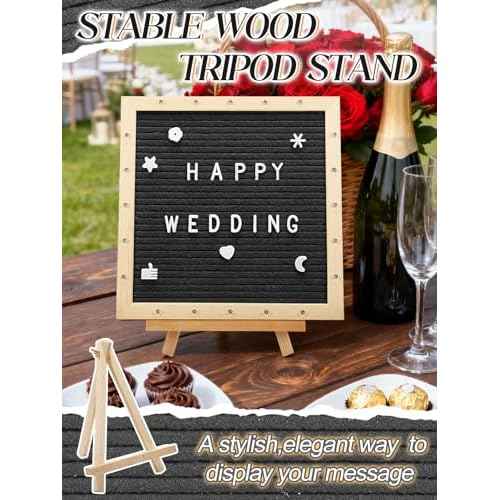 Light up Letter Board with LED Lights - 10in ¡¿ 10in Felt Changeable Message Board with Frame Letters for Halloween Wedding Party Home Fall Decorations Housewarming Gifts, Black