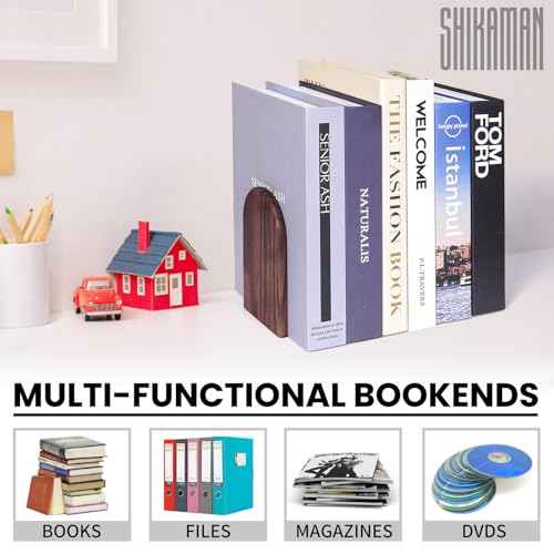 Book Ends,4 Pack Medium Bookends Wood Book Ends Universal Economy Bookend (4, Medium)