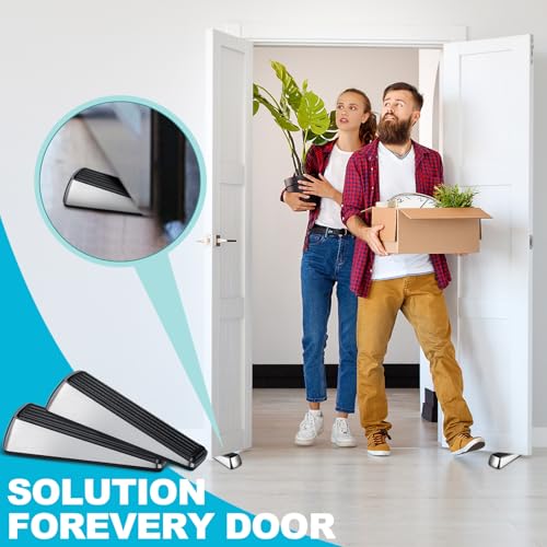 Kigley 10 Pcs Metal Door Stop Heavy Duty Door Stop Wedge Rubber Door Stoppers for Door Bottom Carpet Tile Concrete Wooden Floor for Tile Concrete Wooden Floor Supplies (Brushed Silver)
