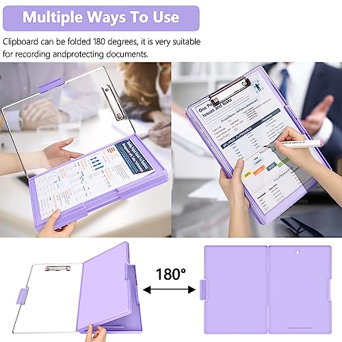 Light Purple Clipboard with Storage Cases, Heavy Duty 8.5x11 Clipboard with Transparent Panel and Side Opening for Office & Travel