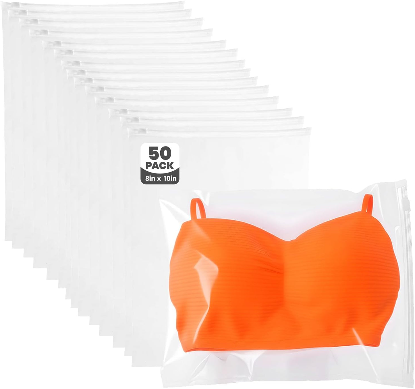 Swimsuit Organizer Bags - 50 Pack Clear Waterproof Zipper Storage Bags for Travel | 8x10 Inch