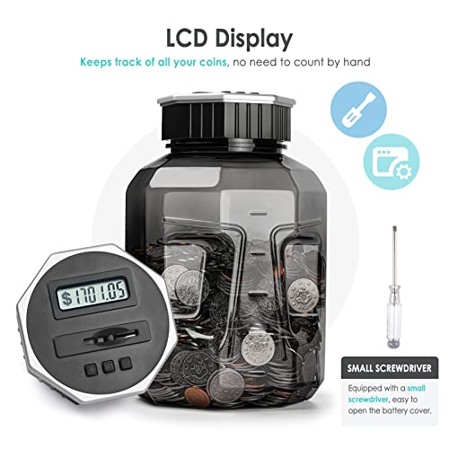 X-Large Piggy Bank for Adults Kids, Vcertcpl Digital Coin Counting Bank with LCD Counter, 2.4L Capacity, Great Coin Counter Bank Money Counting Jar with Total Amount Displayed, Bank for All US Coins