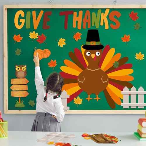 Cholemy 101 Pcs Thanksgiving Turkey Bulletin Board Decorations Set 50 Inch DIY Turkey Cutouts for Bulletin Board Thanksgiving Fall Classroom School Wall Party Decoration