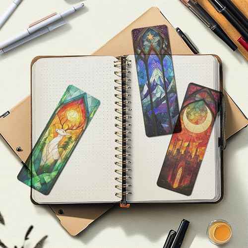 TwoDays Fantasy Stained Glass Art Transparent PVC Bookmarks, Dark Romance Merch for Readers, Romantasy Inspired Bookish Gifts for Book Lovers Booktok, Book Accessories (Set of 3, 6'' x 2'')