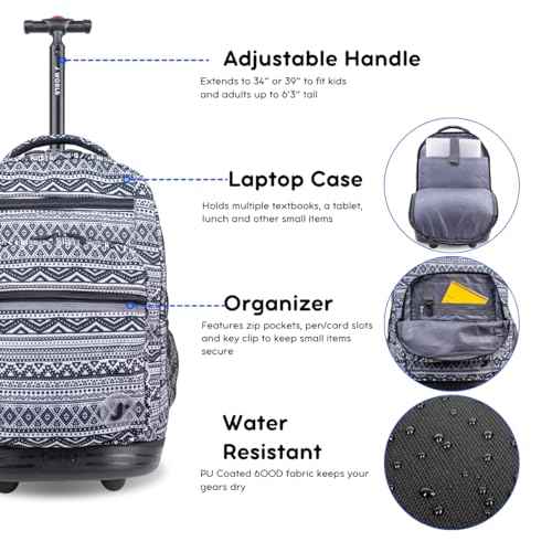 J World New York Sundance Rolling Backpack Girl Boy Roller Bookbag, Tribal, One Size