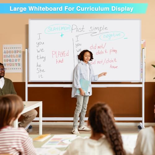 Maxtek Silver Double-Sided Magnetic Rolling Whiteboard 72 x 48 in, 48" Wide x 72" High