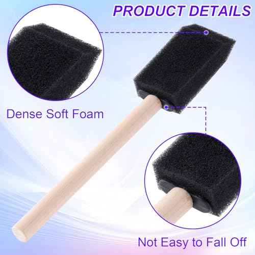 5 Pcs 1 inch Foam Paint Brushes Black Sponge Brushes Wood Handle Foam Brushes for Painting Varnishes DIY Craft Projects